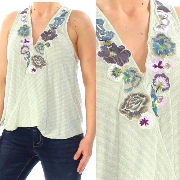 Free People Tops - Free People Womens Frida Embroidered Faux-Wrap Tank Top Knit Blouse | Size Small